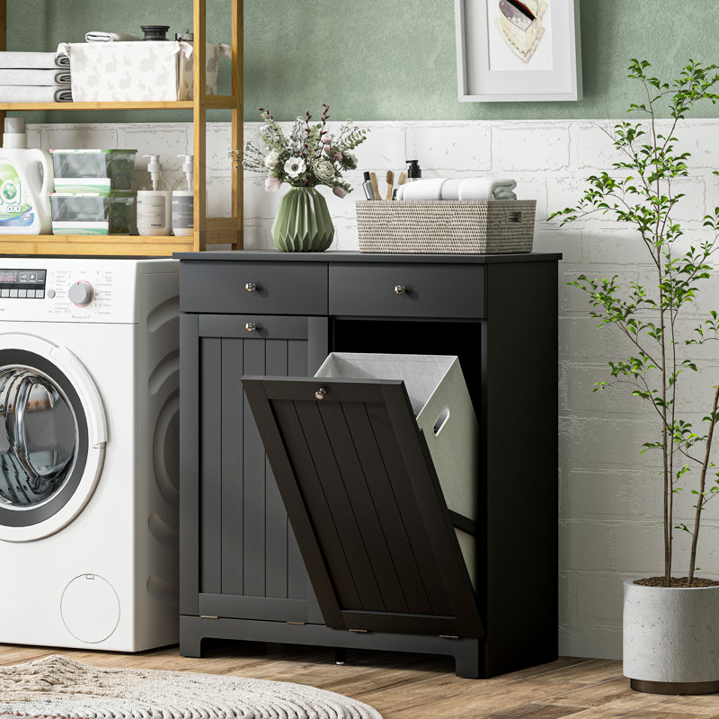 Toribio Rectangular Manufactured Wood Laundry Hamper Cabinet, Black