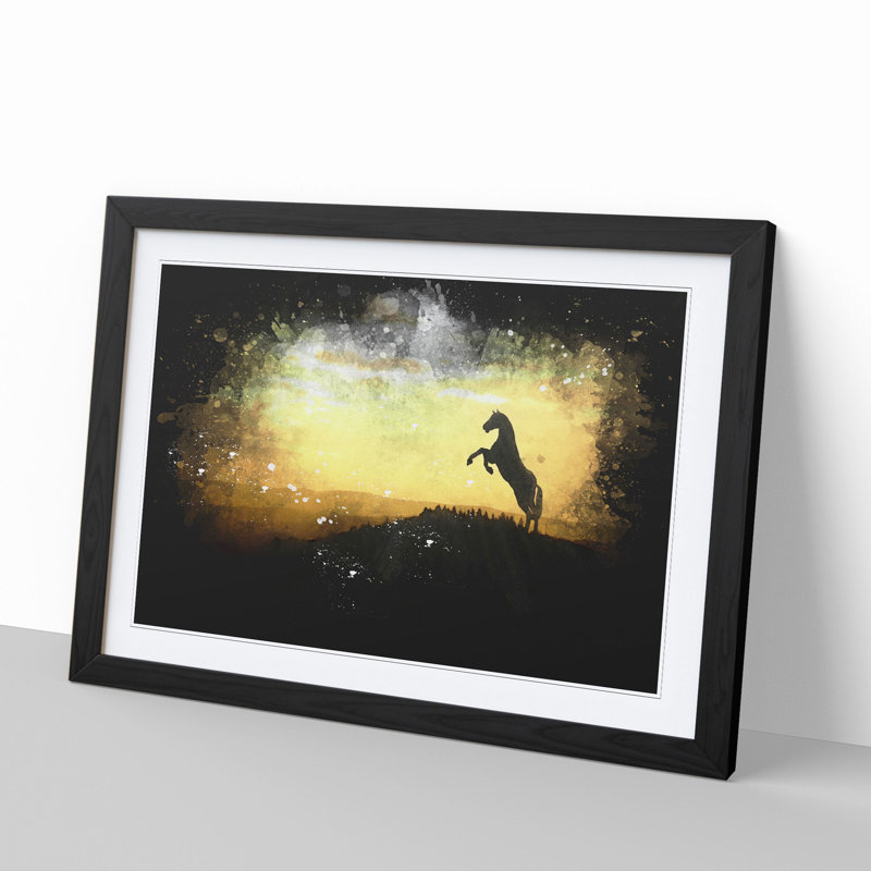 Horse at Sunset - Picture Frame Graphic Art, 48cm H x 65cm W x 2cm D, Black Framed