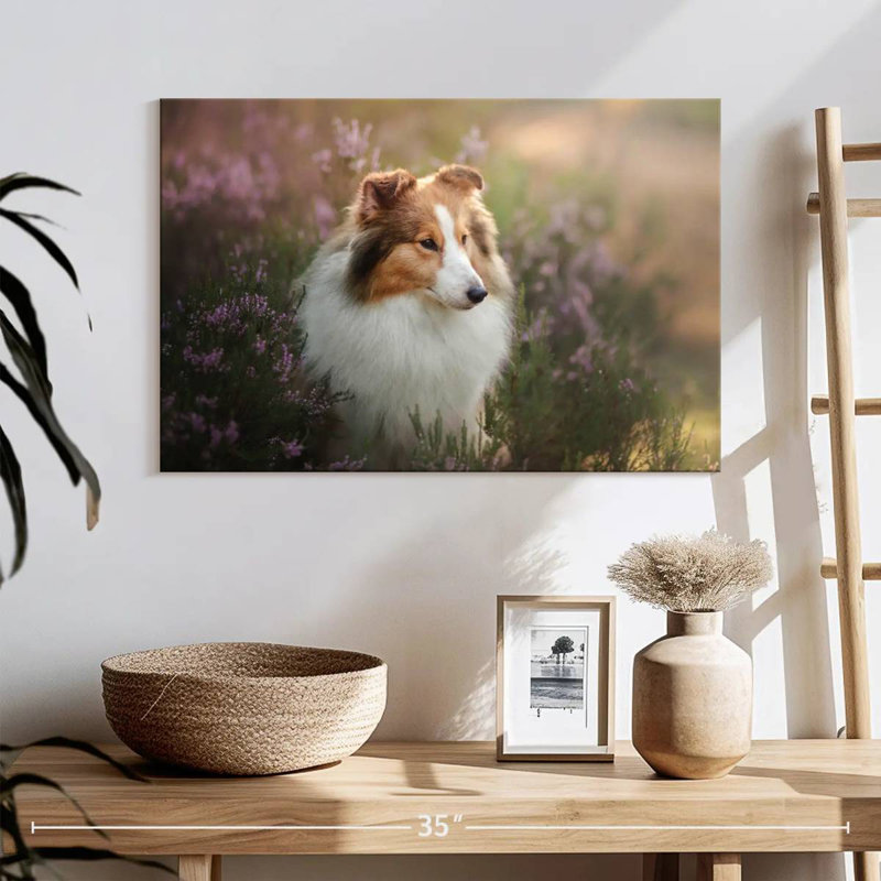 Sheltie And Flowers, 16" H x 24" W