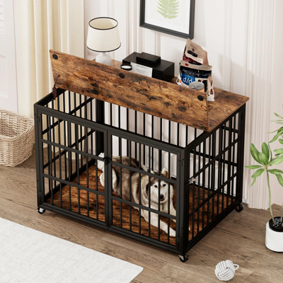 Porte de cadre en fer forgé de style meuble pour chien avec ouvertures latérales l 43,3 po x P 29,9 po x H 33,5 po 