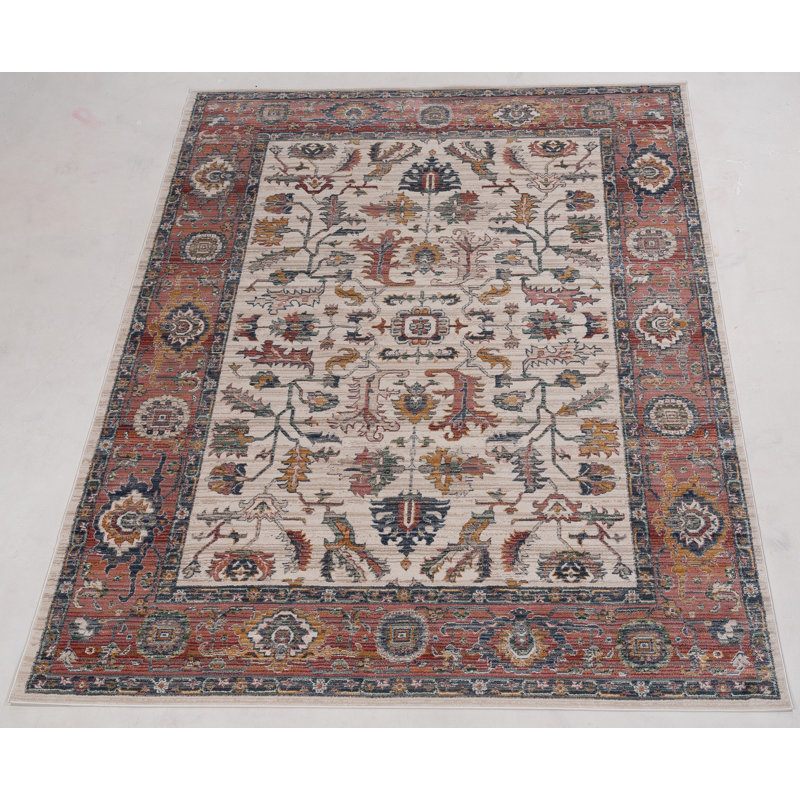 Oriental Machine-Made Ivory / Red, Rectangle 5'3" x 8'