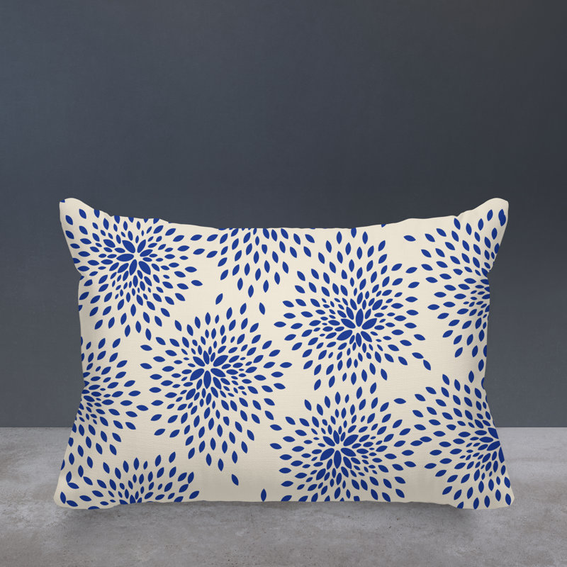Coussin décoratif intérieur / extérieur en polyester filé floral Bavière, Bleu marine / crème