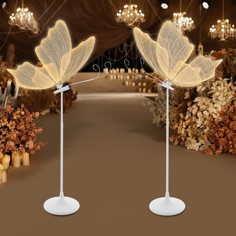 2Pcs Elegant Butterfly LED Floor Lamp Creative Romantic Wedding Decoration Props Gold Warm Light for Wedding Christmas, 3000K