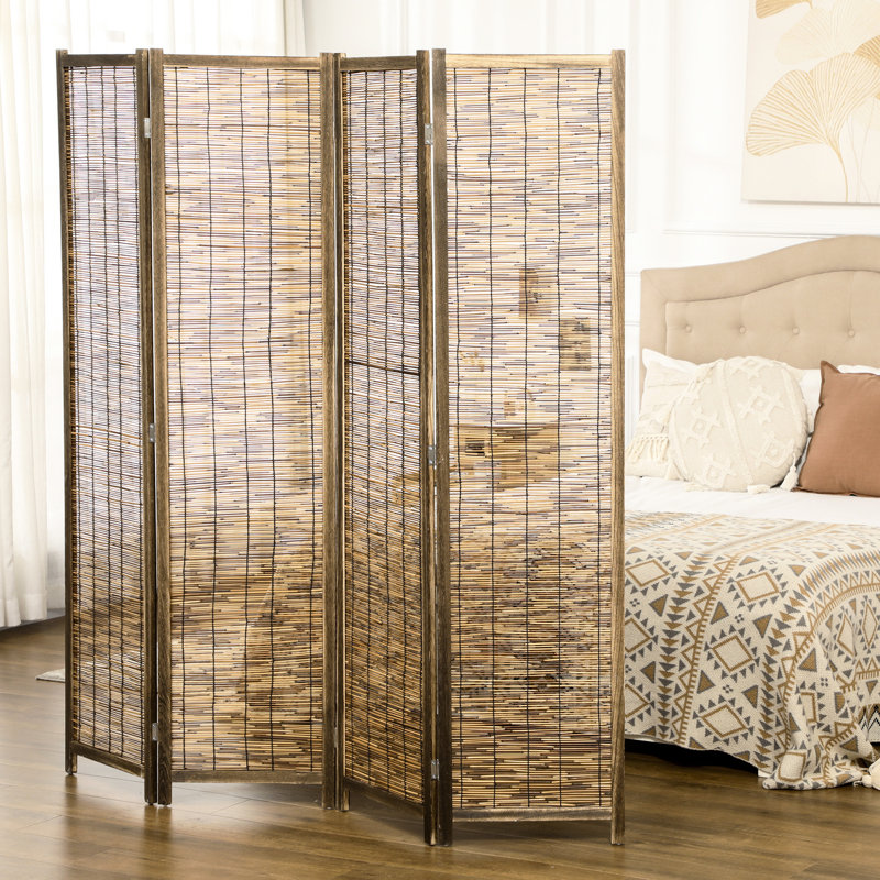 Paravent 4 panneaux, intimité portable 5,5 pi. Écran d'intimité tissé à la main, en bois et pour le bureau. Chambre fonctionnelle