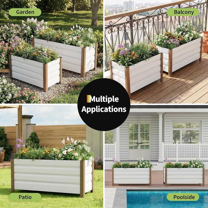 Bac à fleurs surélevé en aluminium blanc 39 po * 16 po * 18 po avec bac à fleurs surélevé et rectangulaire avec ouvertures de drainage