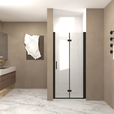 36 "X 72" Bifold Shower Door,  1/4"(6Mm)  Tempered Glass, Matte Black Aluminum Frame, Explosion Proof Film