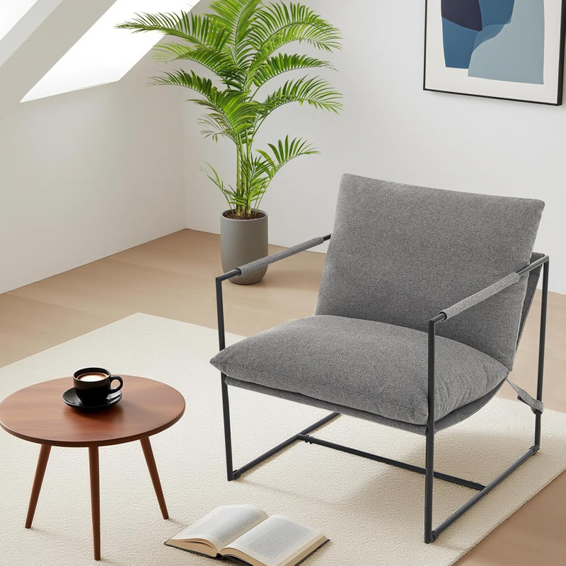 Modern Accent Armchair, Gray Linen