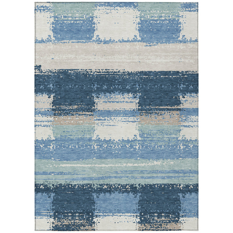 Machine Washable Indoor/Outdoor Chantille ACN2772 Squares Rug, Denim, 10' x 14'