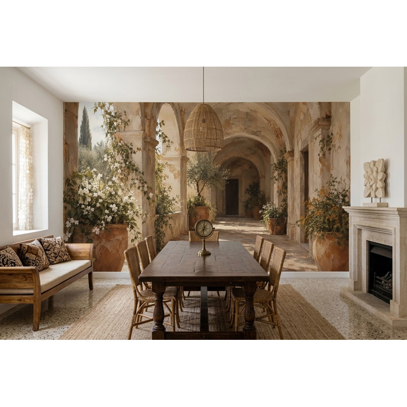 Panneau mural méditerranéen Stone Archway, 140 po x 108 po, Non tissé
