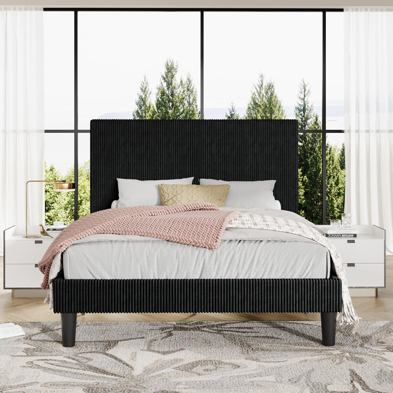 Modern Corduroy Upholstered Platform Bed Frame With Adjustable Headboard, Under Bed Storage, No Box Spring Required, Full Size,Queen Size,King Size,Multiple Colors