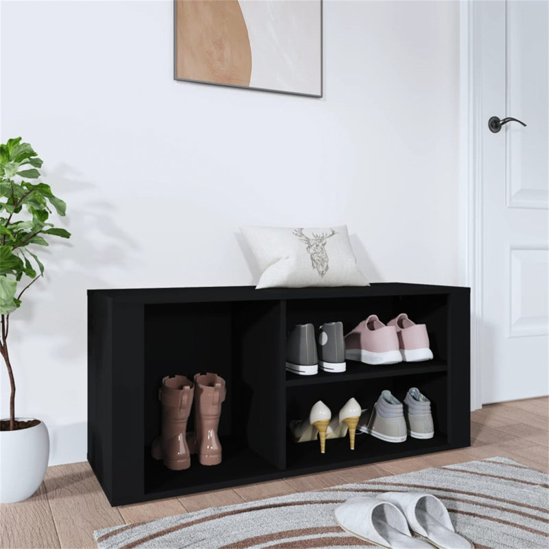 Minot Cotton Blend Upholstered Storage Bench, Black
