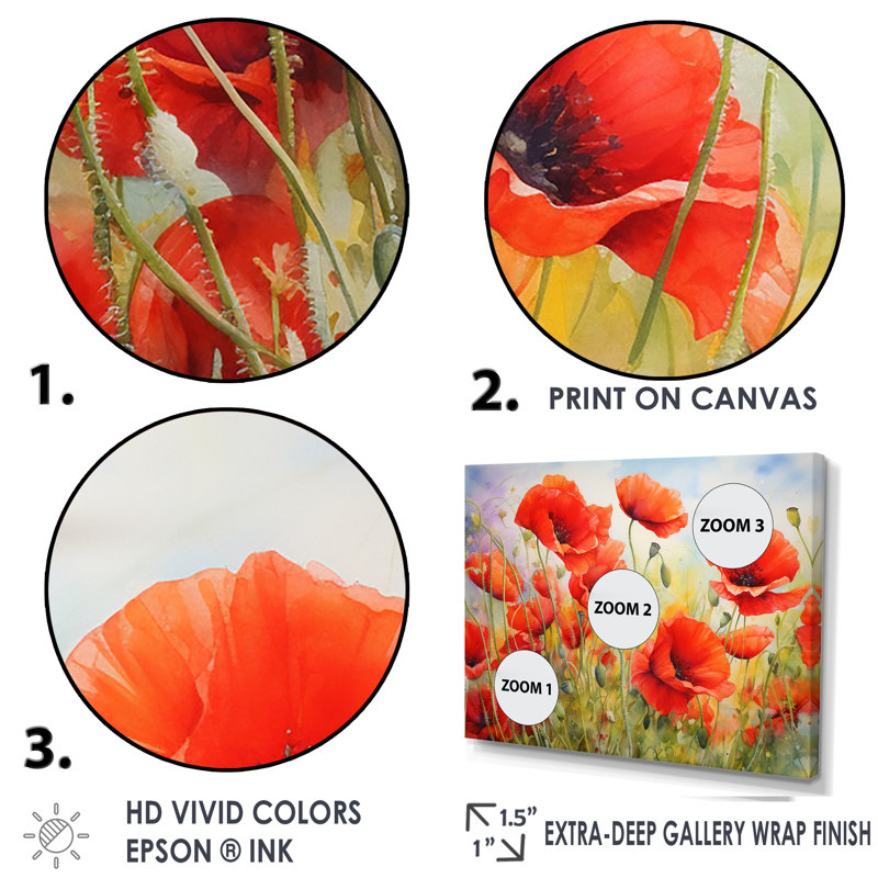Radiant rouge coquelicots, Cadre simple blanc, H 34 po x l 44 po x P 1,5 po