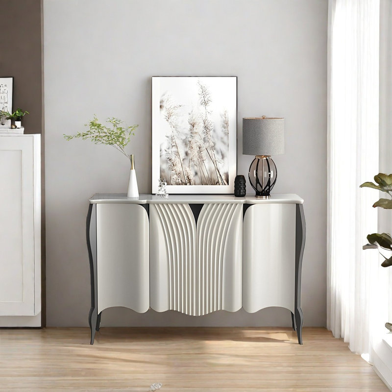 Buffet moderne et luxueux avec 4 portes, Blanc grisâtre