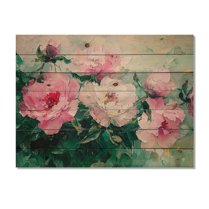 Harmonie de pivoines vertes dansant - décoration murale en bois de pivoines - sur bois de pin naturel