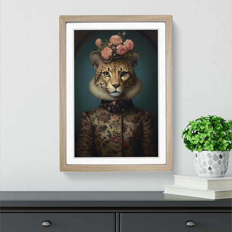 Cheetah Victorian Framed Print, 64cm H x 46cm W x 2cm D, Oak Framed