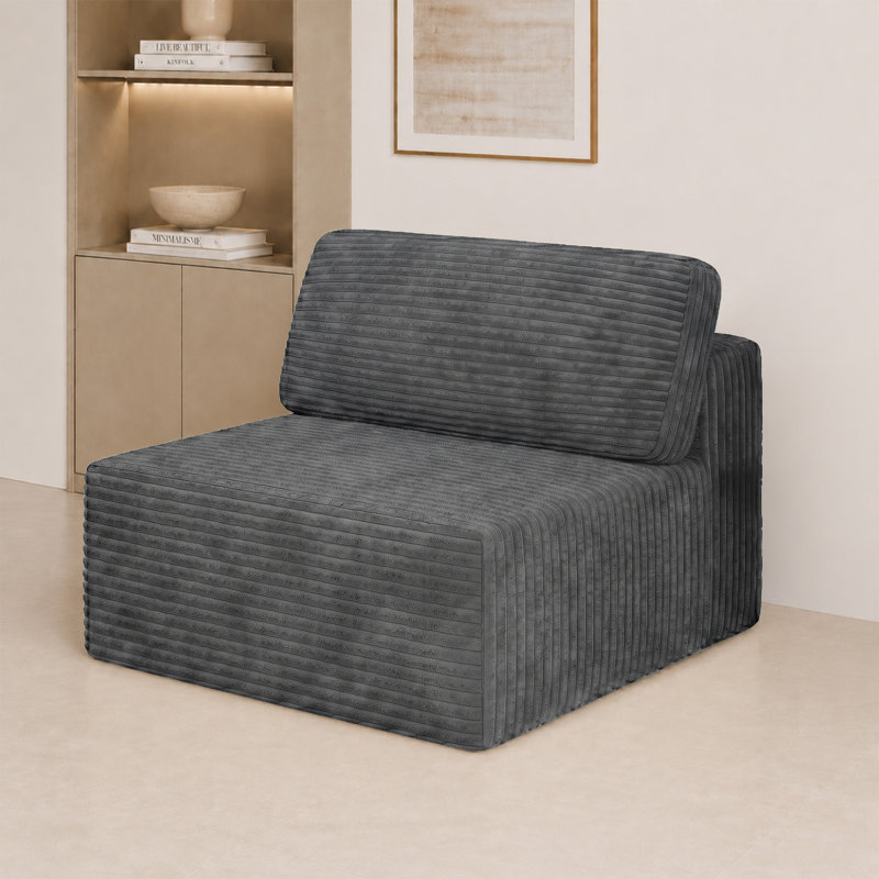 1 Seater Corduroy Sectional, Grey