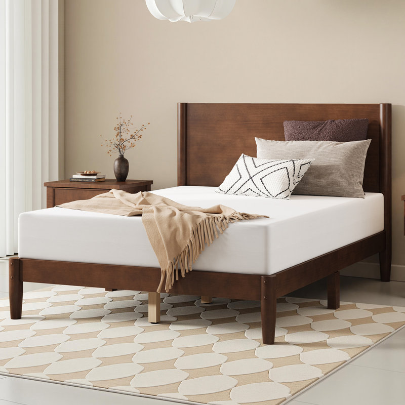 Base de lit en bois massif Bilal Mid Century, Double, Noir noyer