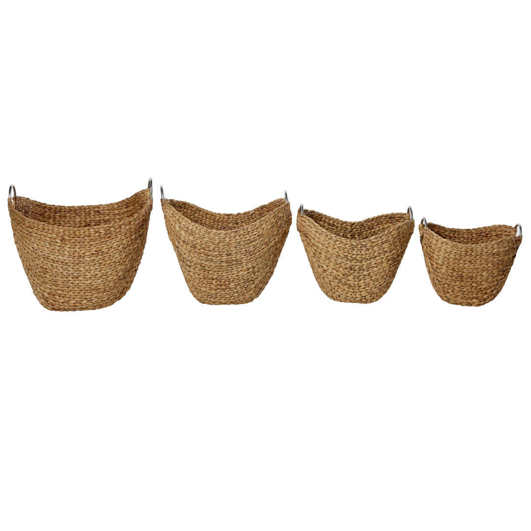 4 Piece Brown Seagrass Handmade Woven Storage Basket with Metal Handles Set Highland Dunes