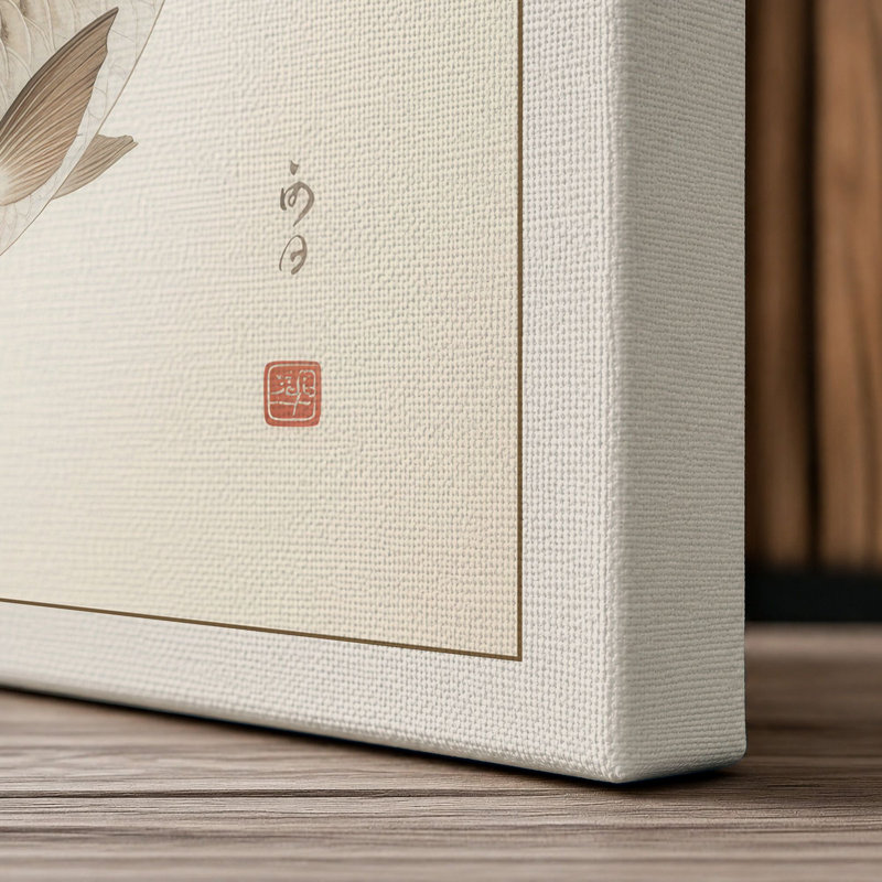Carp in Contemplation Japandi - Wrapped Canvas, 30x20 - 76.2 x 50.8 cm, Cream Border