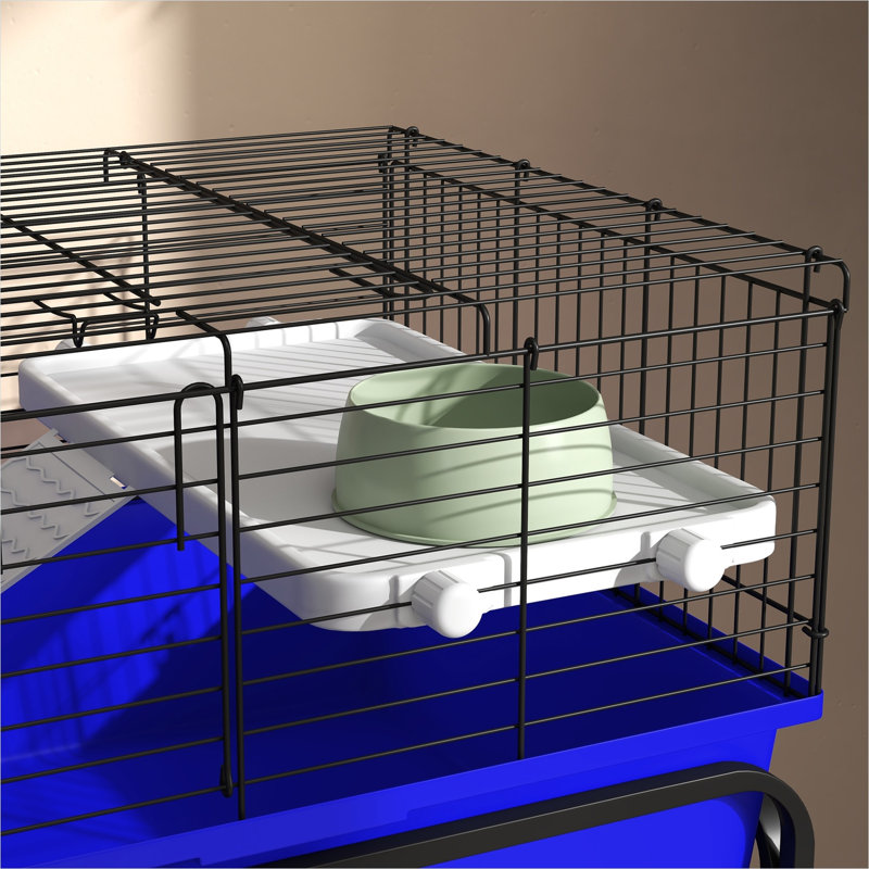 Tablettes de hamster avec cages combinant acier bleu et acier mesurant 33 x 18,5 x 35 pouces