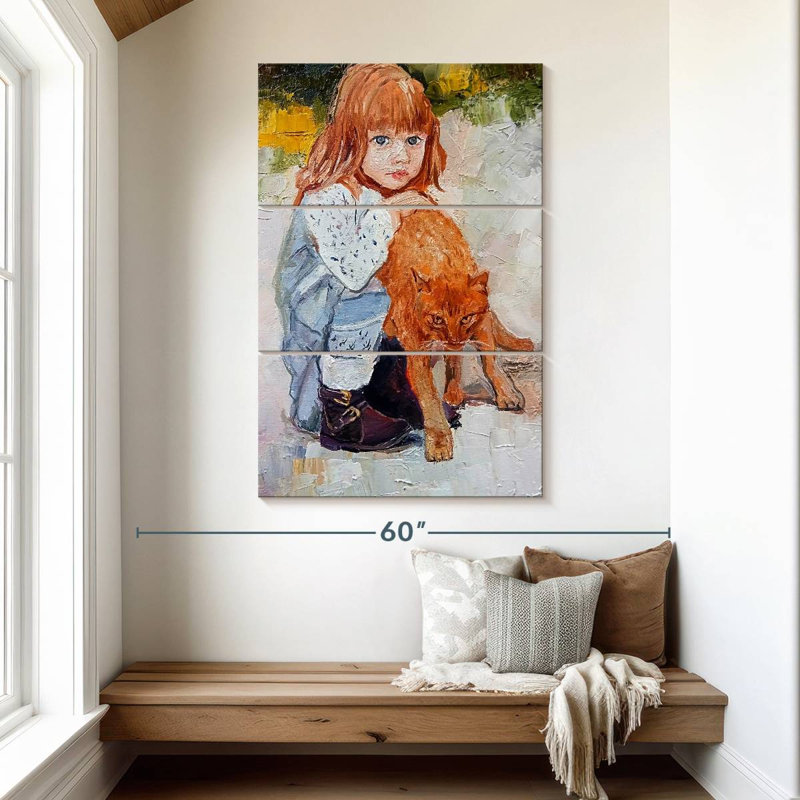Leisha Girl With Cat, 50" H x 32" W