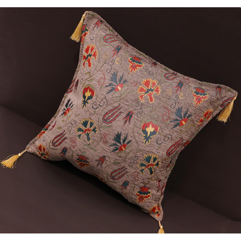 Southwestern Pillows Tassels Chenille Reversible Throw Pillow, Gray