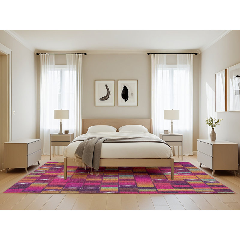 Tapis rose/rouge à motifs, Rectangle 5 pi x 8 pi