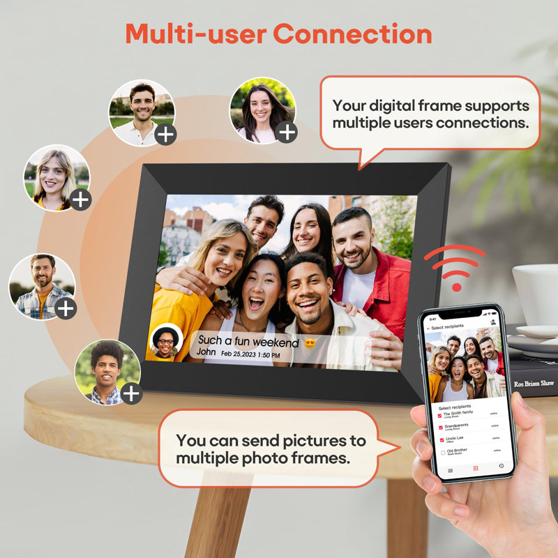 Wifi Digital Picture Frame, 1280X800 HD IPS Touch Screen Photo Frame Electronic, 32GB Memory, Auto-Rotate, Wall Mountable, Share Photos/Videos Instantly Via App From Anywhere