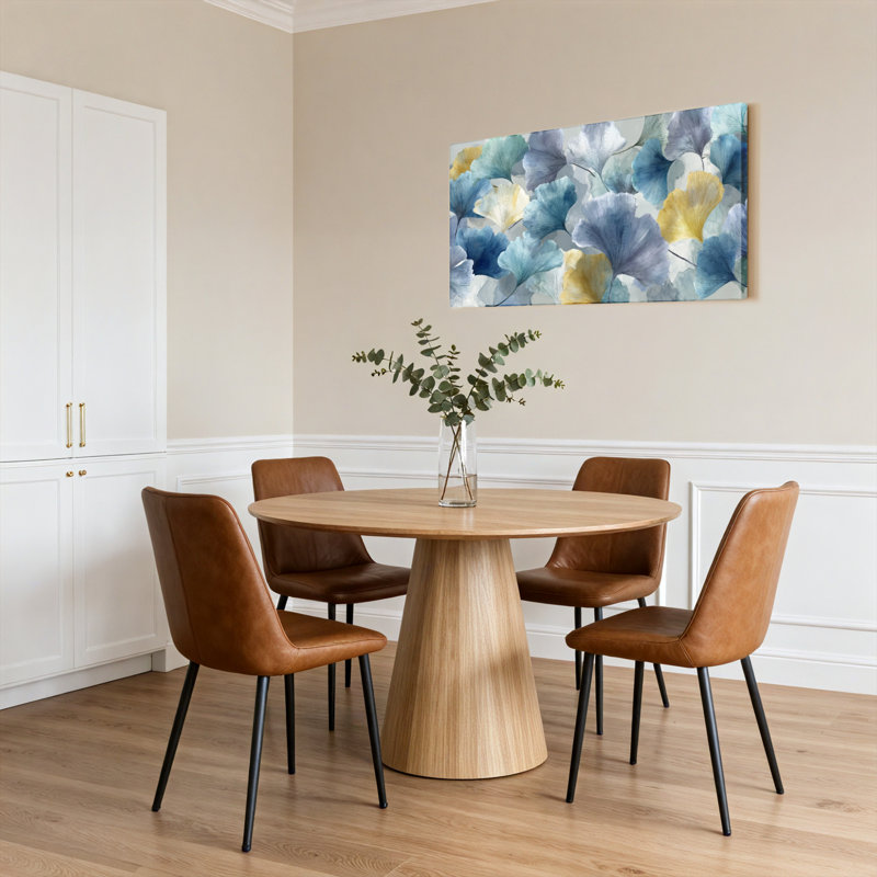 Tableau sur toile tendue, motif floral bleu et jaune à l'aquarelle, composé d'un tableau., H 12 po x l 36 po