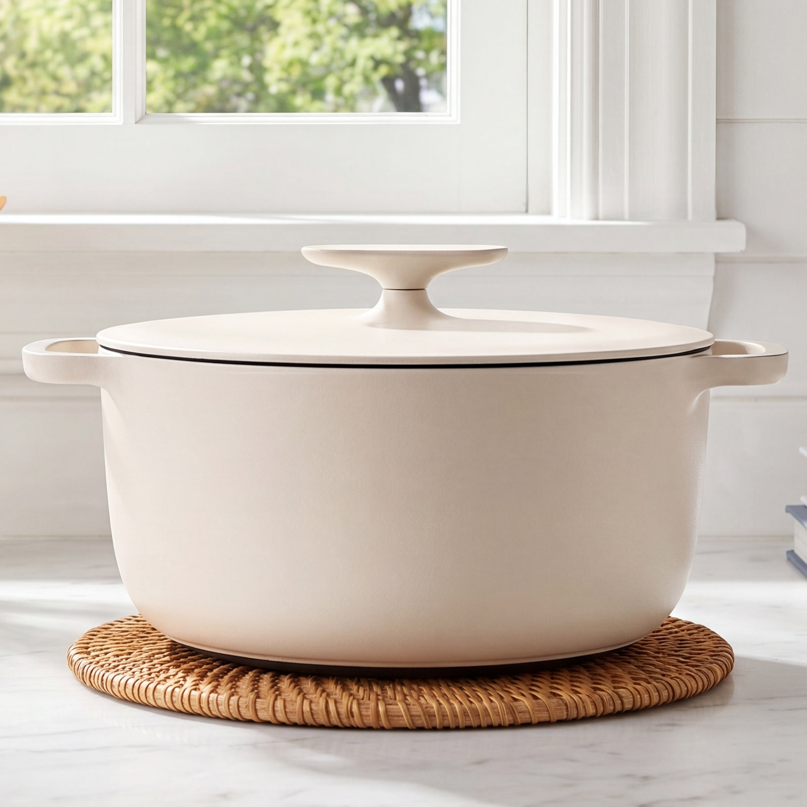 Enameled Cast Iron Dutch Oven, Cream