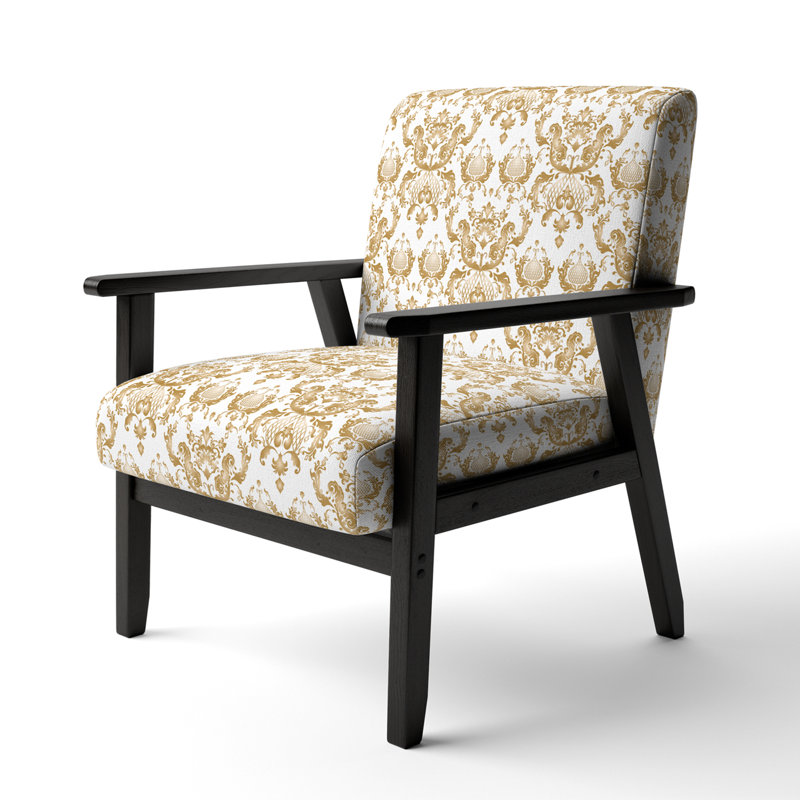 Fauteuil d'appoint rembourré à motif damassé blanc et doré
