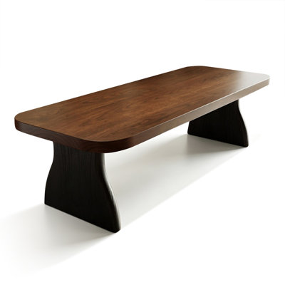 Nut-brown+Black Rectangular Solid Wood Dining Table
