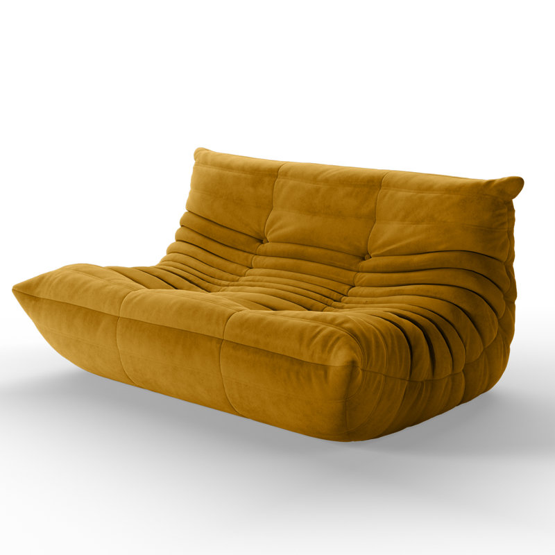 Armless 3-Seat Togo Three Seater Large Bean Bag Sofa, Yellow Microfiber/Microsuede, 28" H x 51.9" W x 40" D