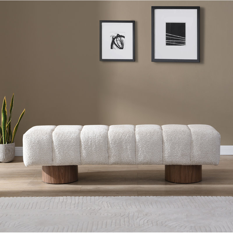 Reign Modern Upholstered Dining Bench, Ivory Boucle