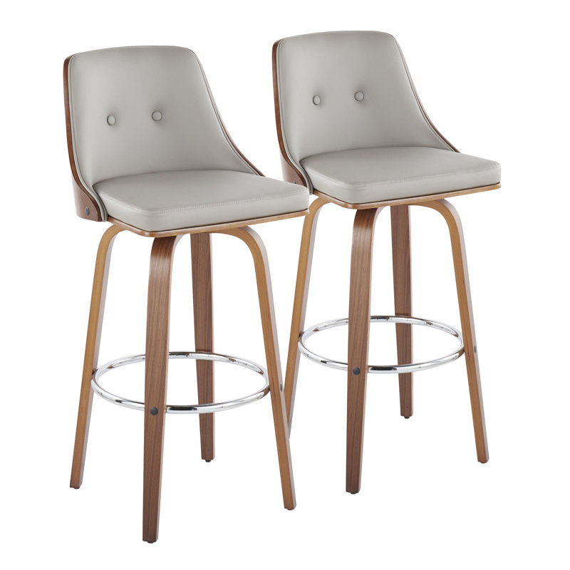 Archaimbaud 30" Fixed-Height Faux Leather Bar Stools with Round Footrest