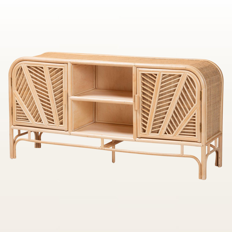 Bellini Bohemian Style 2-Door Natural Rattan Storage Cabinet, 29.14" H X 58.35" W X 15.39" D