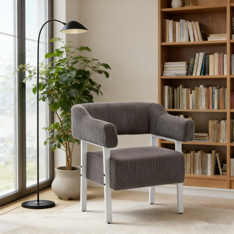 Modern Metal Frame Accent Chair Armchair For Living Room,Bedroom(Set of 2), Gray, White