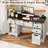  58'' W Rectangle Computer Desk with Storage Cabinet and Drawers, Farmhouse Home Office Desk, Wooden Executive Desk with Charging Station-95912545