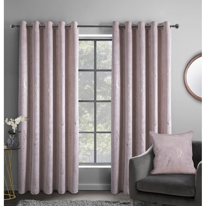 Marble Splash Room Darkening Curtain Panel Pair, Blush, Width 117 x Drop 137cm