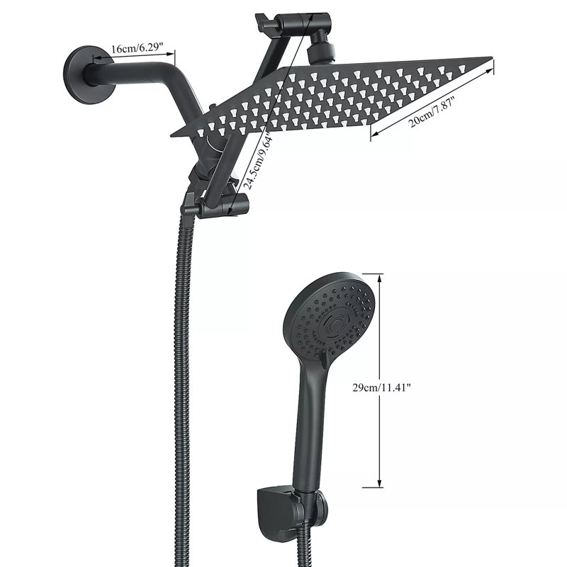 Balck Shower Heads High Pressure With Handheld Spray Combo 8'' Head System