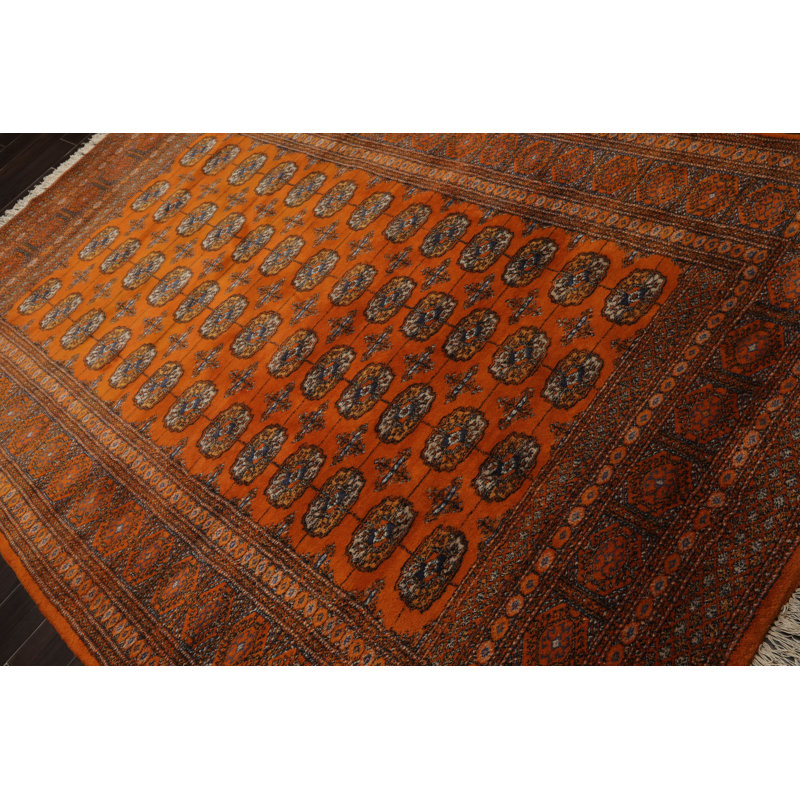 Tapis velours moelleux en laine nouée à la main de couleur orange brûlé 200 KPSI 6 pi 7 po x 9 pi 10 po