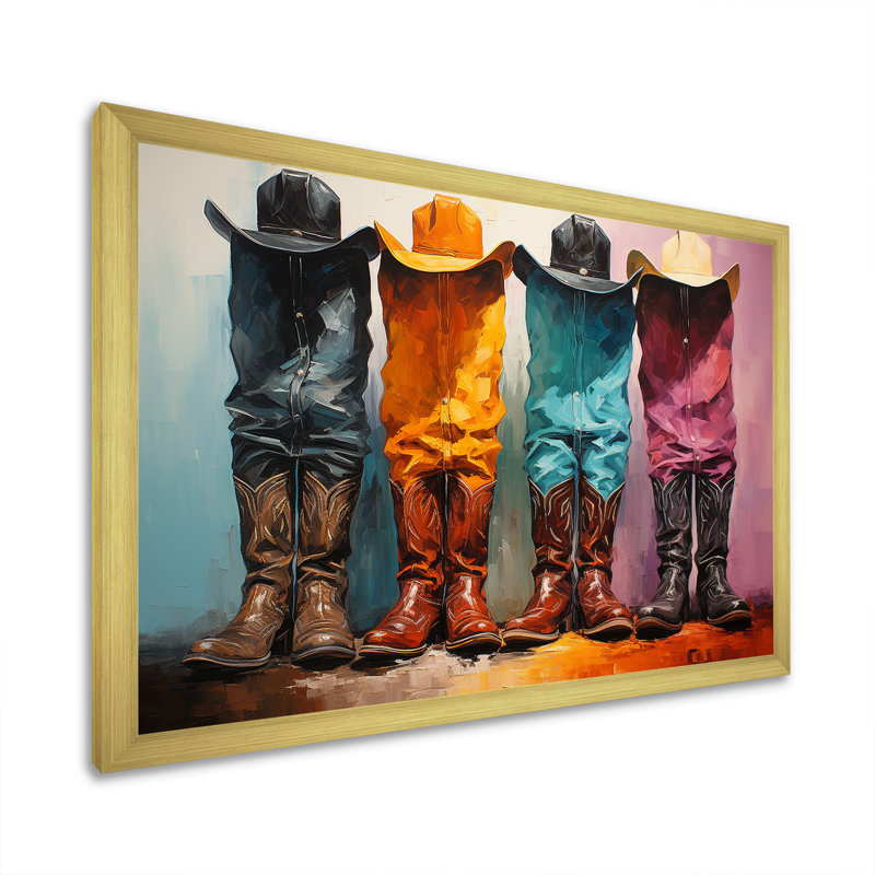 Popart, chapeaux et bottes de cowboy, Cadre doré à coins fermés, H 12 po x l 20 po x P 1 po