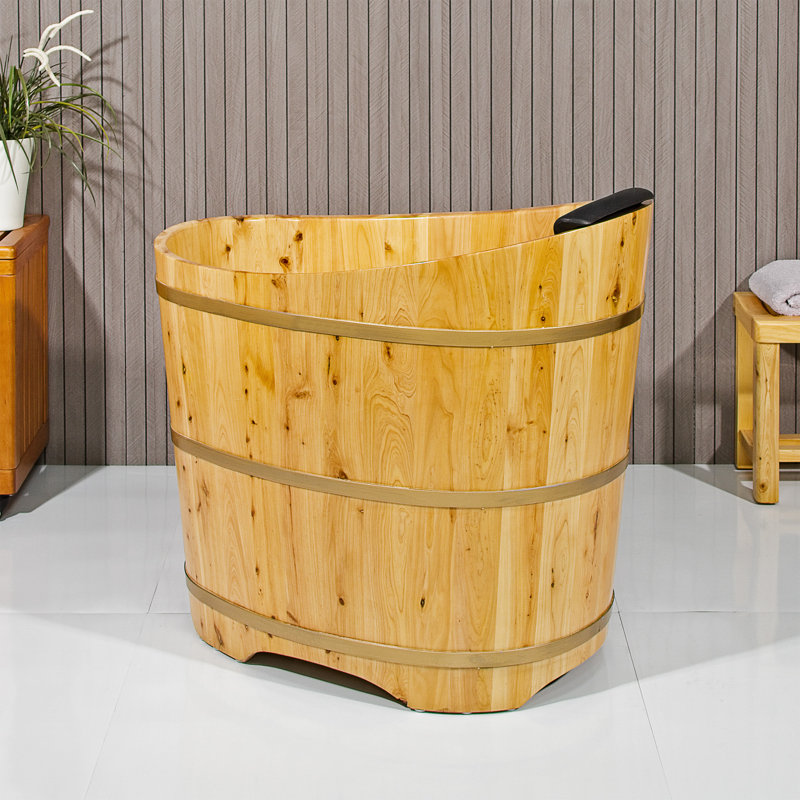 34'' x 23'' Mobile Freestanding Japanese Soaking Tub Wood Bathtub For Small Space