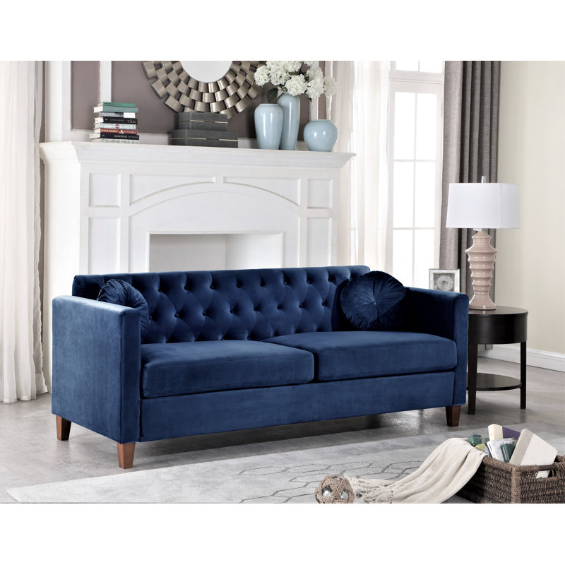 Canapé à accoudoirs carrés en velours 79,5 po Prady, Bleu foncé