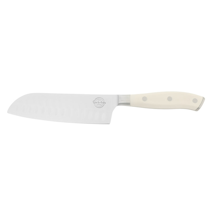 Couteau de cuisine allemand Sur Sur Table, essentiel en acier inoxydable, lame de 7 pouces en acier inoxydable - couteau de cuisine professionnel avec poignée blanche et soie forgée pleine