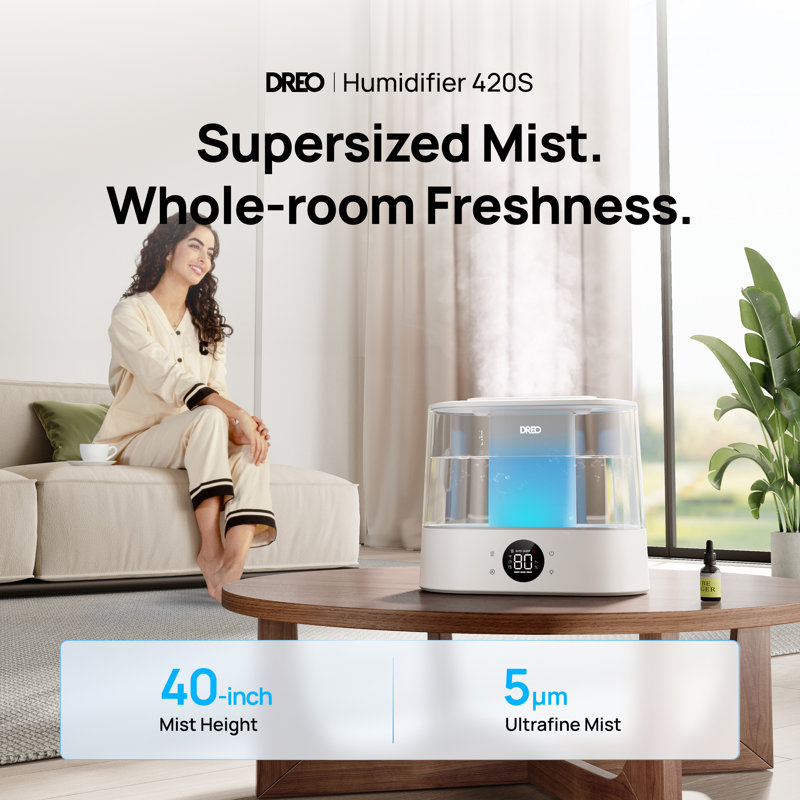 Humidificateur intelligent DREO pour chambre à coucher, humidificateur ultrasonique 4l à brume fraîche pour chambre de bébé et plantes, 28db silencieux, 36 heures d'autonomie, voyant lumineux personnalisable, arôme d'huile essentielle