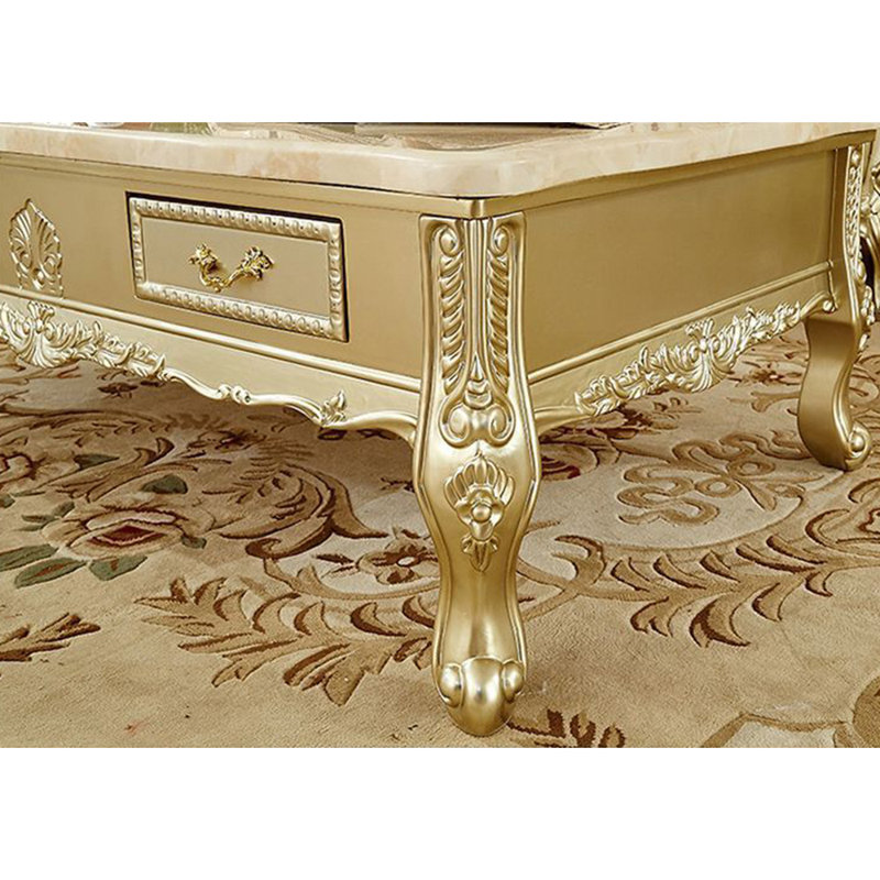 European Style Solid Wood Marble Tea Table Single Coffee Table