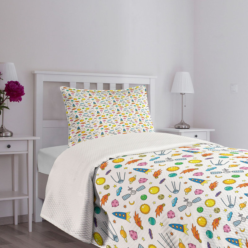 White Quilted Twin Bedspread Set with Pillow Sham