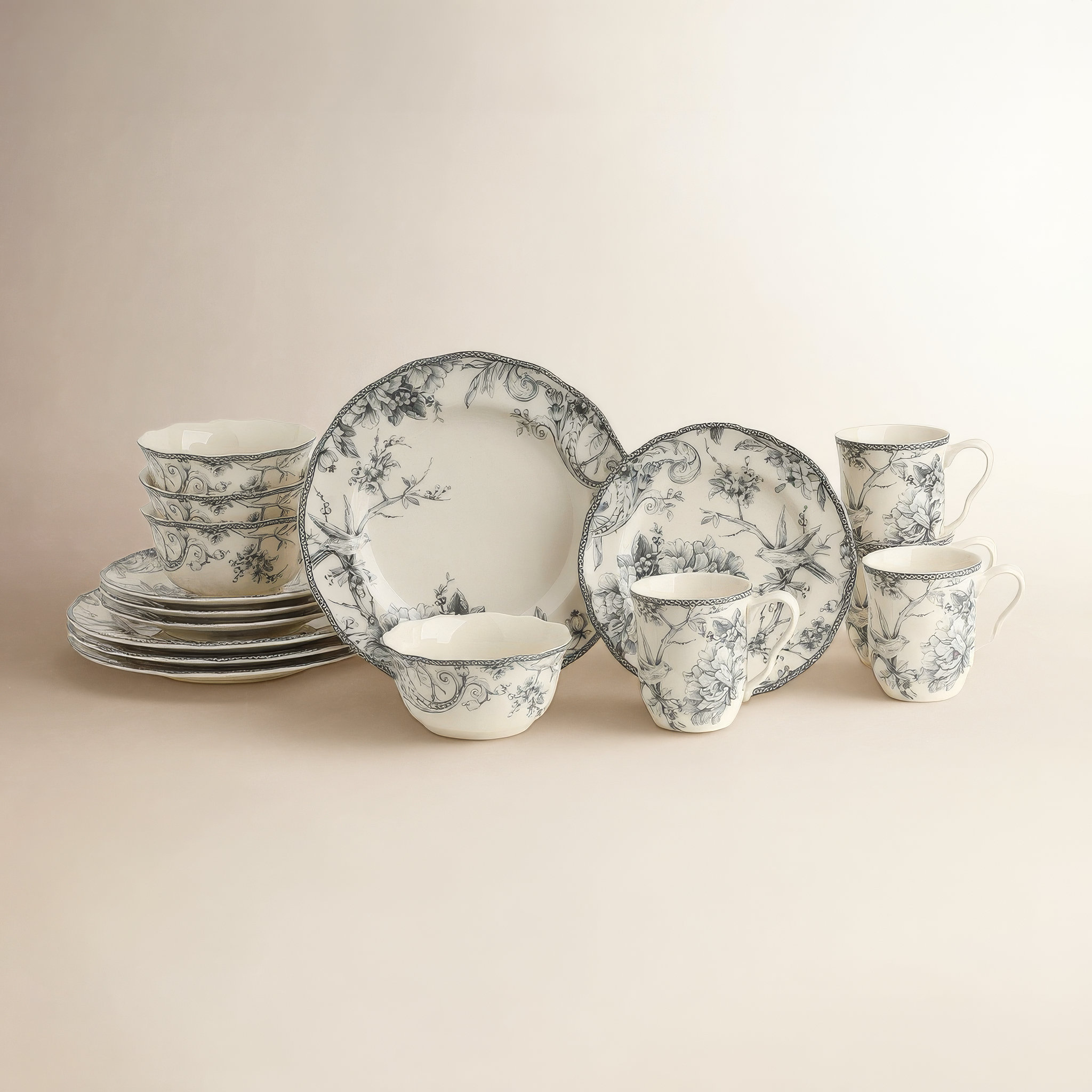222 Fifth Adelaide 16 Piece Dinnerware Set, Service for 4 & Reviews | Birch Lane Gray