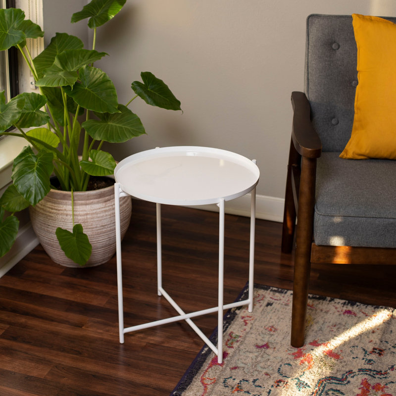 Solid Wood Tray Top End Table, White